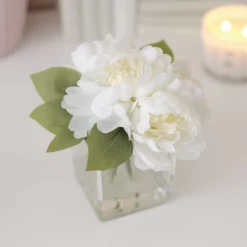 19cm White Roses Artificial Plant In Clear Square Glass Vase -Plant Garden World 19cm white roses artificial plant in clear square glass vase5010795682690 01i