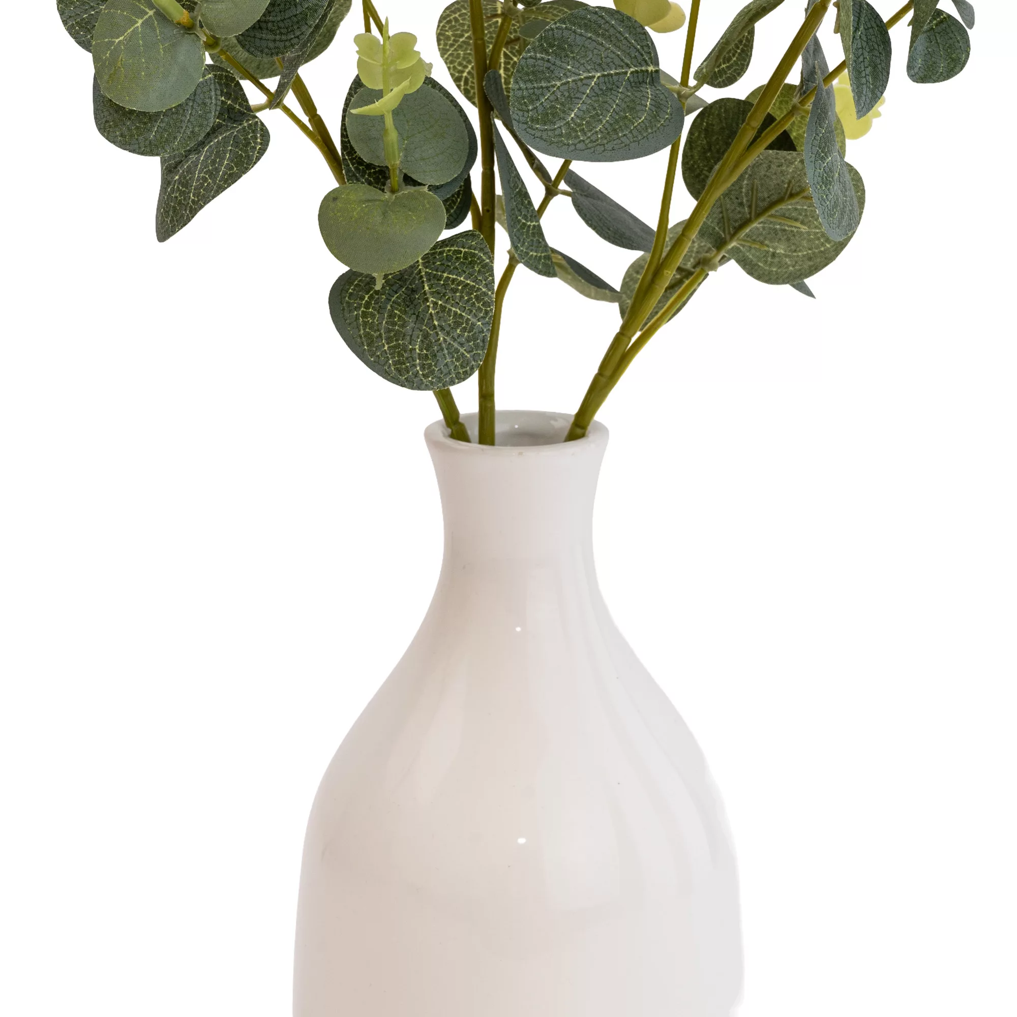 25cm Eucalyptus Stems Artificial Plant In Natural Ceramic Bottle Vase 2 25cm Eucalyptus Stems Artificial Plant In Natural Ceramic Bottle Vase - Image 2