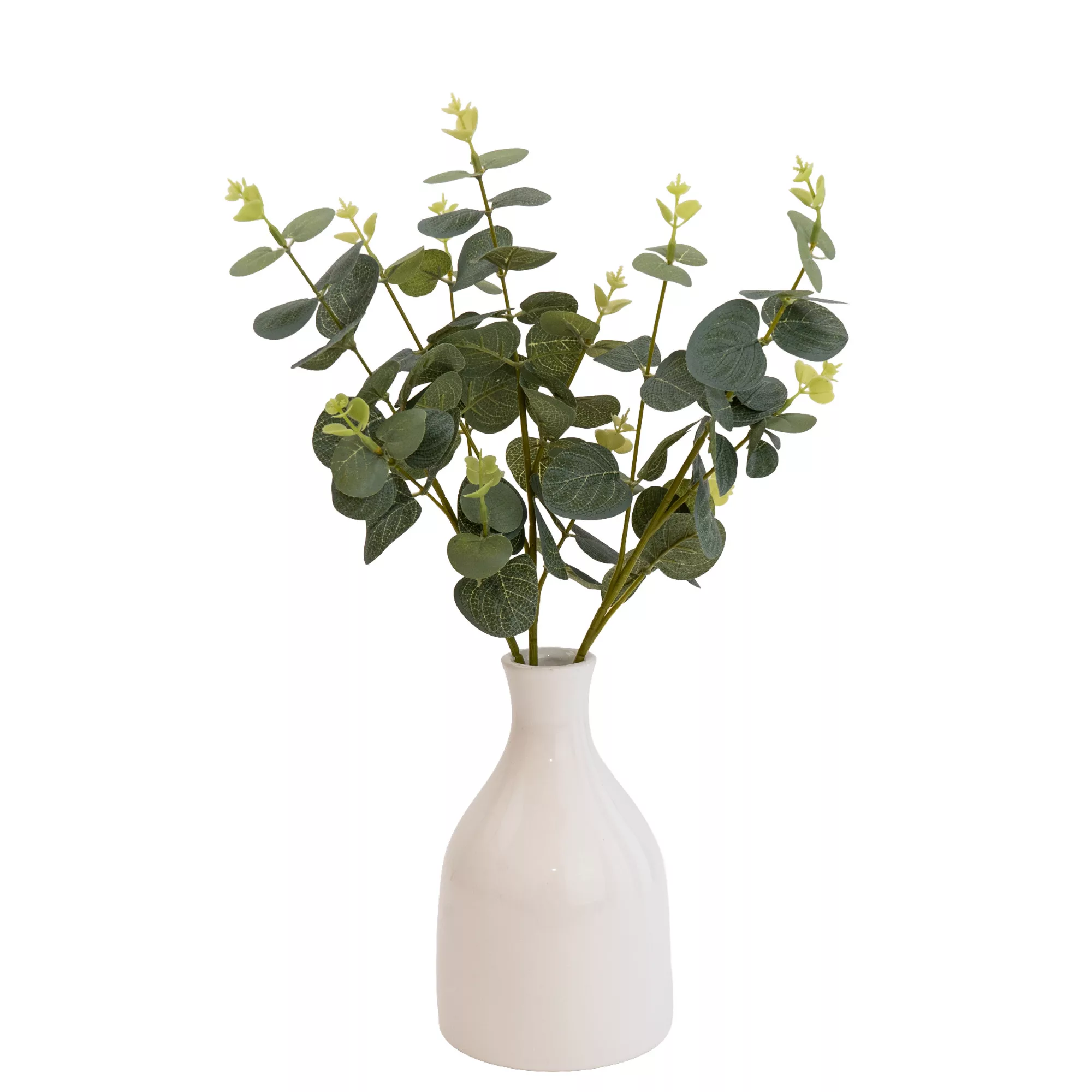 25cm Eucalyptus Stems Artificial Plant In Natural Ceramic Bottle Vase 1 25cm Eucalyptus Stems Artificial Plant In Natural Ceramic Bottle Vase