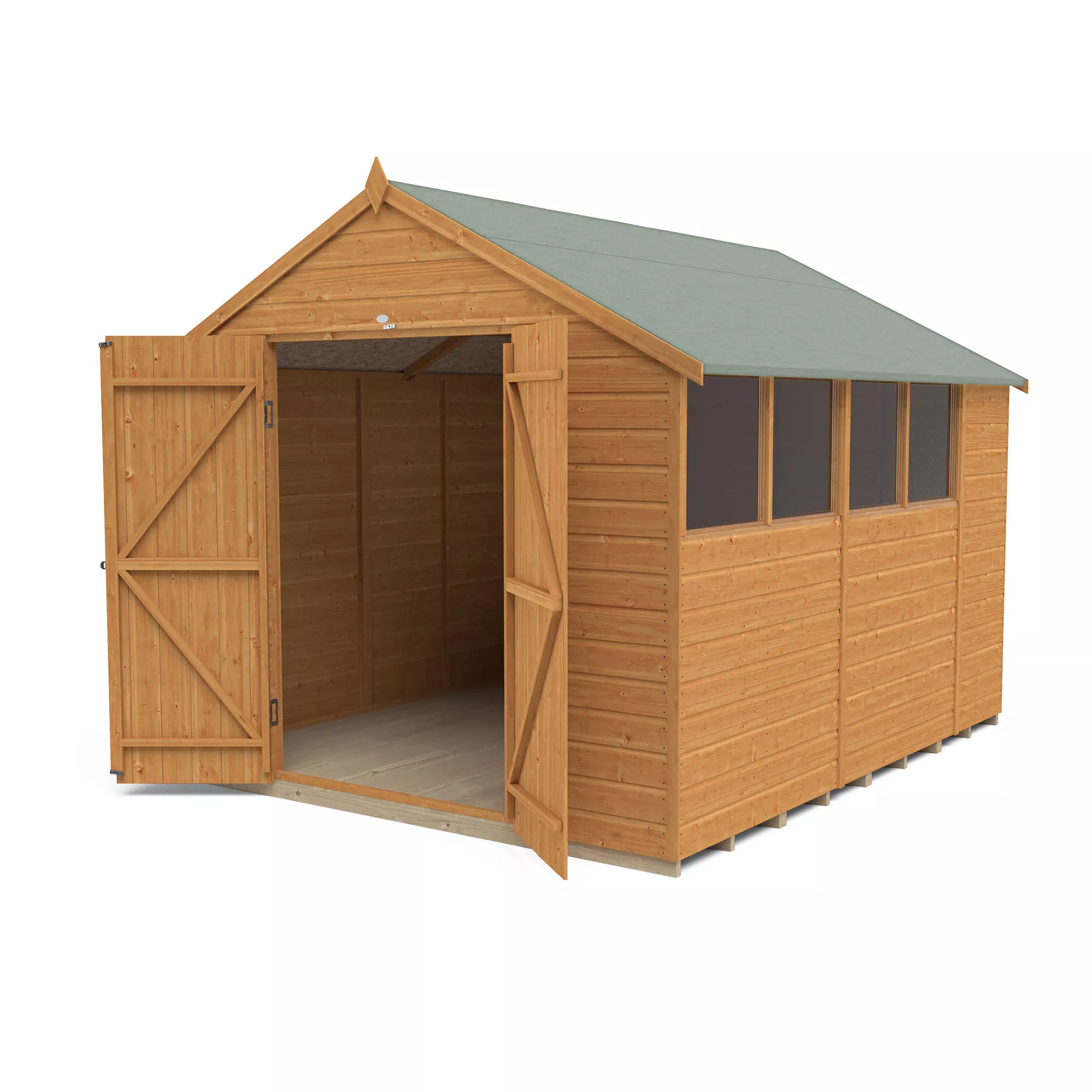 Forest Garden 10x8 Ft Apex Shiplap Wooden 2 Door 4 Windows Shed With Floor - Assembly Service Included 2 Forest Garden 10x8 Ft Apex Shiplap Wooden 2 Door 4 Windows Shed With Floor - Assembly Service Included - Image 2