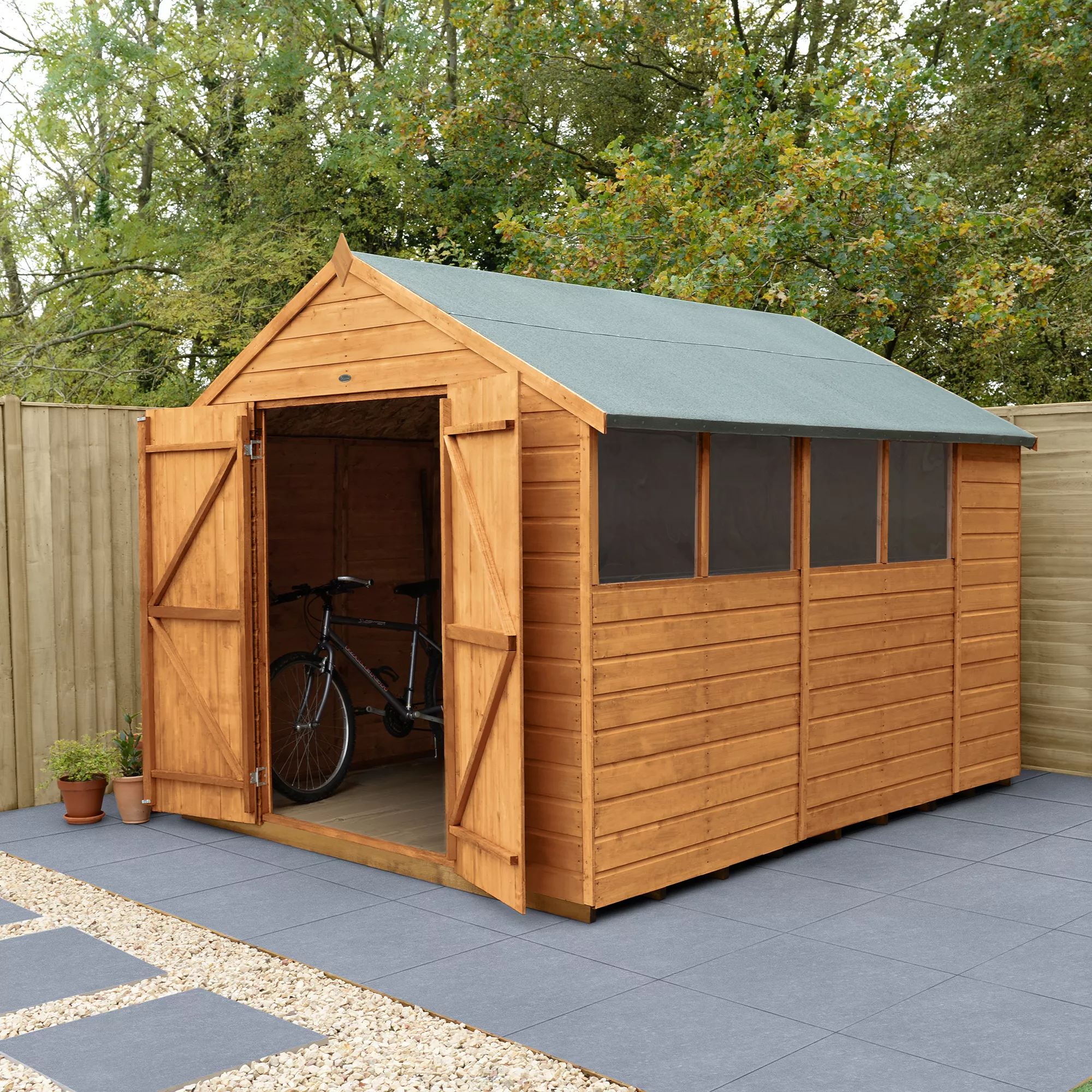 Forest Garden 10x8 Ft Apex Shiplap Wooden 2 Door 4 Windows Shed With Floor - Assembly Service Included 1 Forest Garden 10x8 Ft Apex Shiplap Wooden 2 Door 4 Windows Shed With Floor - Assembly Service Included