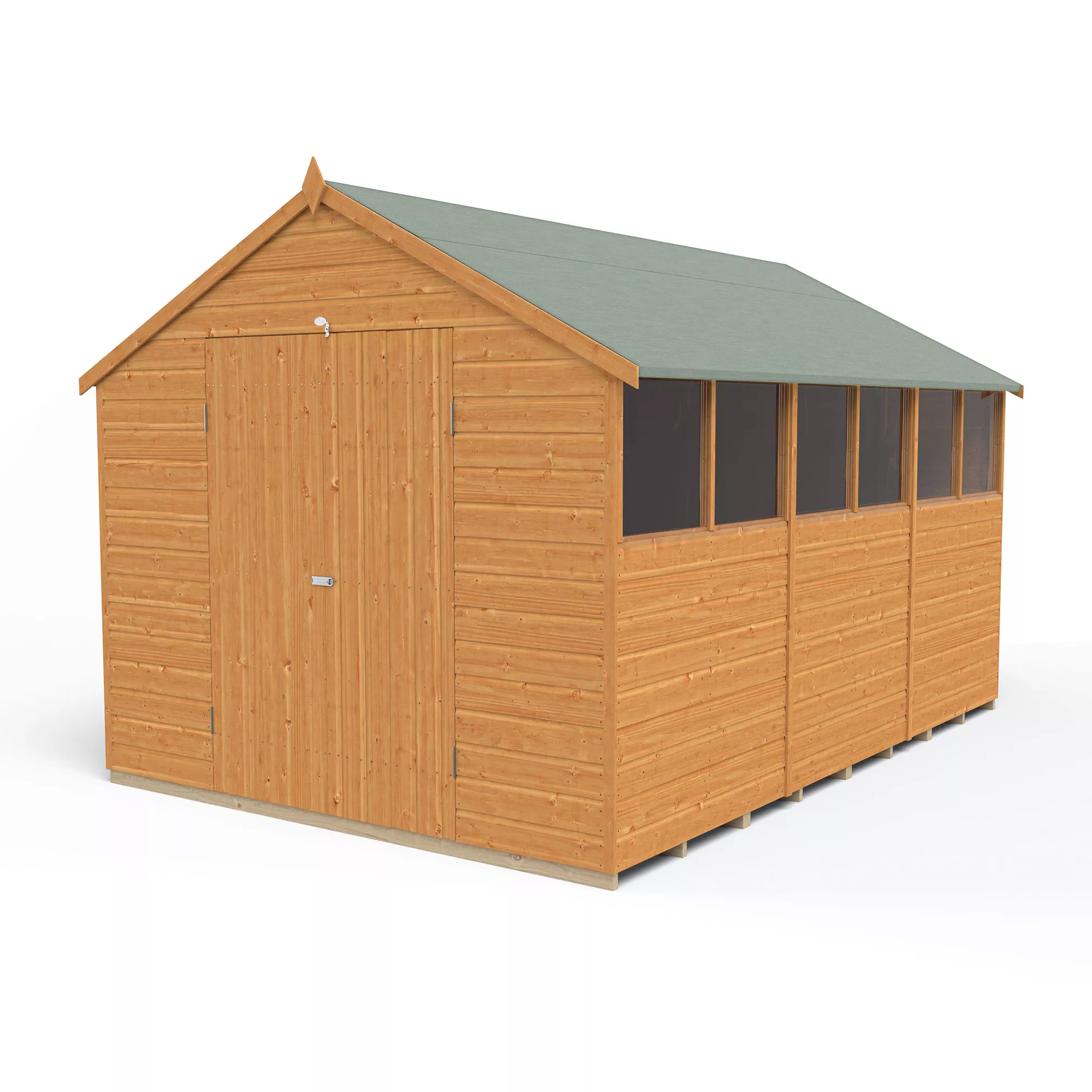 Forest Garden 12x8 Ft Apex Shiplap Wooden 2 Door 6 Windows Shed With Floor - Assembly Service Included 2 Forest Garden 12x8 Ft Apex Shiplap Wooden 2 Door 6 Windows Shed With Floor - Assembly Service Included - Image 2