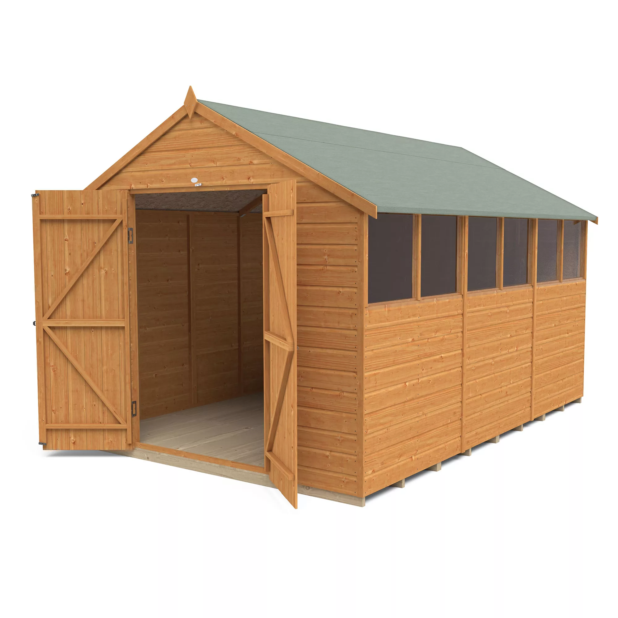Forest Garden 12x8 Ft Apex Shiplap Wooden 2 Door 6 Windows Shed With Floor - Assembly Service Included 3 Forest Garden 12x8 Ft Apex Shiplap Wooden 2 Door 6 Windows Shed With Floor - Assembly Service Included - Image 3