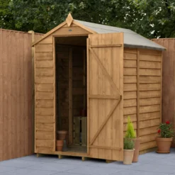 Forest Garden 6x4 Apex Dip Treated Overlap Wooden Shed With Floor (Base Included) - Assembly Service Included