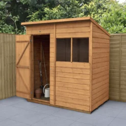 Forest Garden 6x4 Ft Pent Shiplap Wooden 2 Windows Shed With Floor (Base Included)