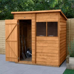 Forest Garden 6x4 Pent Dip Treated Overlap Wooden Shed With Floor (Base Included) - Assembly Service Included