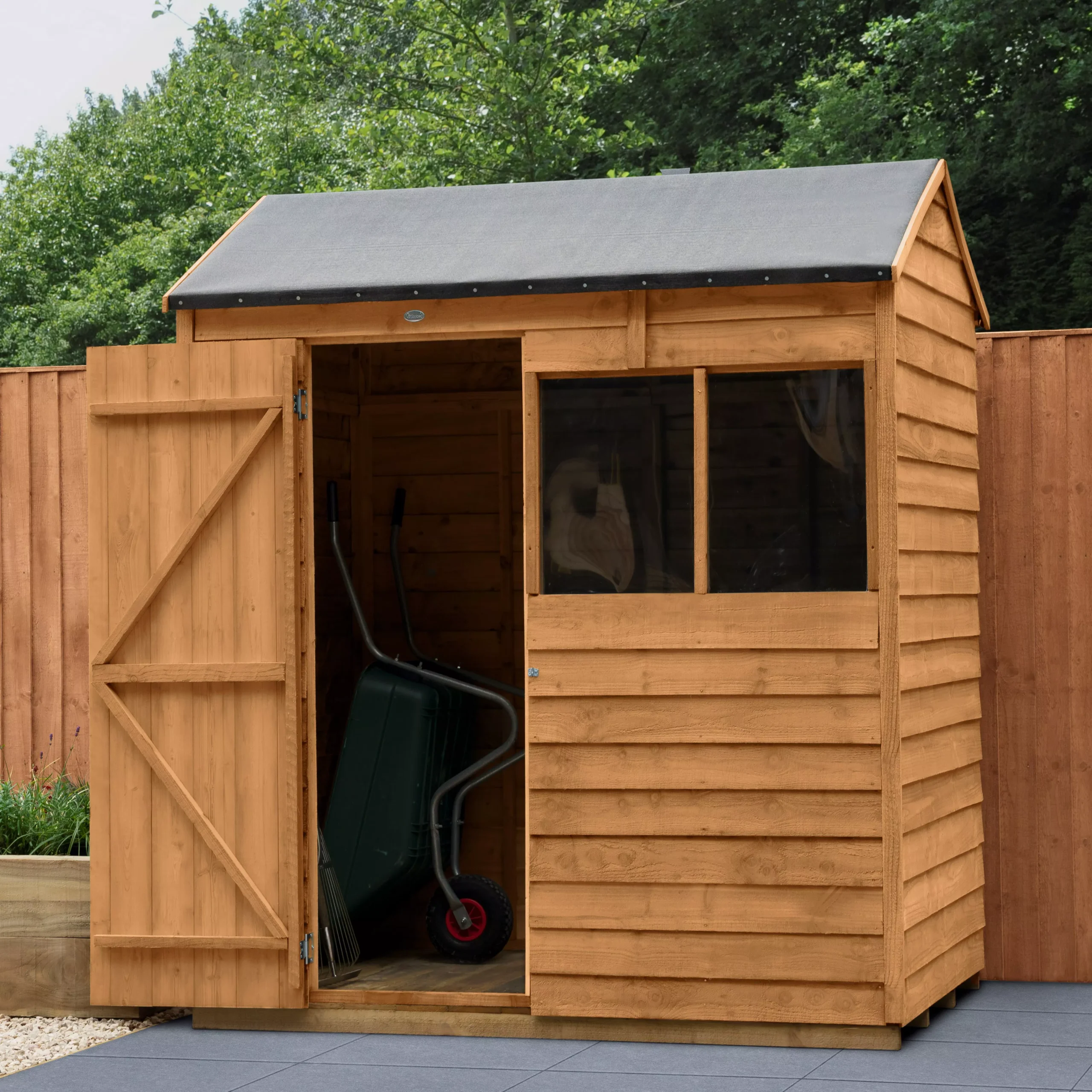 Forest Garden 6x4 Reverse Apex Dip Treated Overlap Wooden Shed With Floor 1 Forest Garden 6x4 Reverse Apex Dip Treated Overlap Wooden Shed With Floor