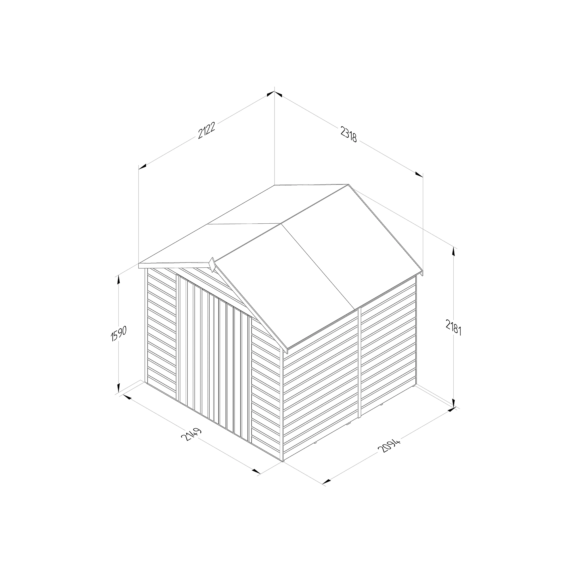 Forest Garden 7x7 Apex Dip Treated Shiplap Wooden Shed With Floor (Base Included) 5 Forest Garden 7x7 Apex Dip Treated Shiplap Wooden Shed With Floor (Base Included) - Image 5
