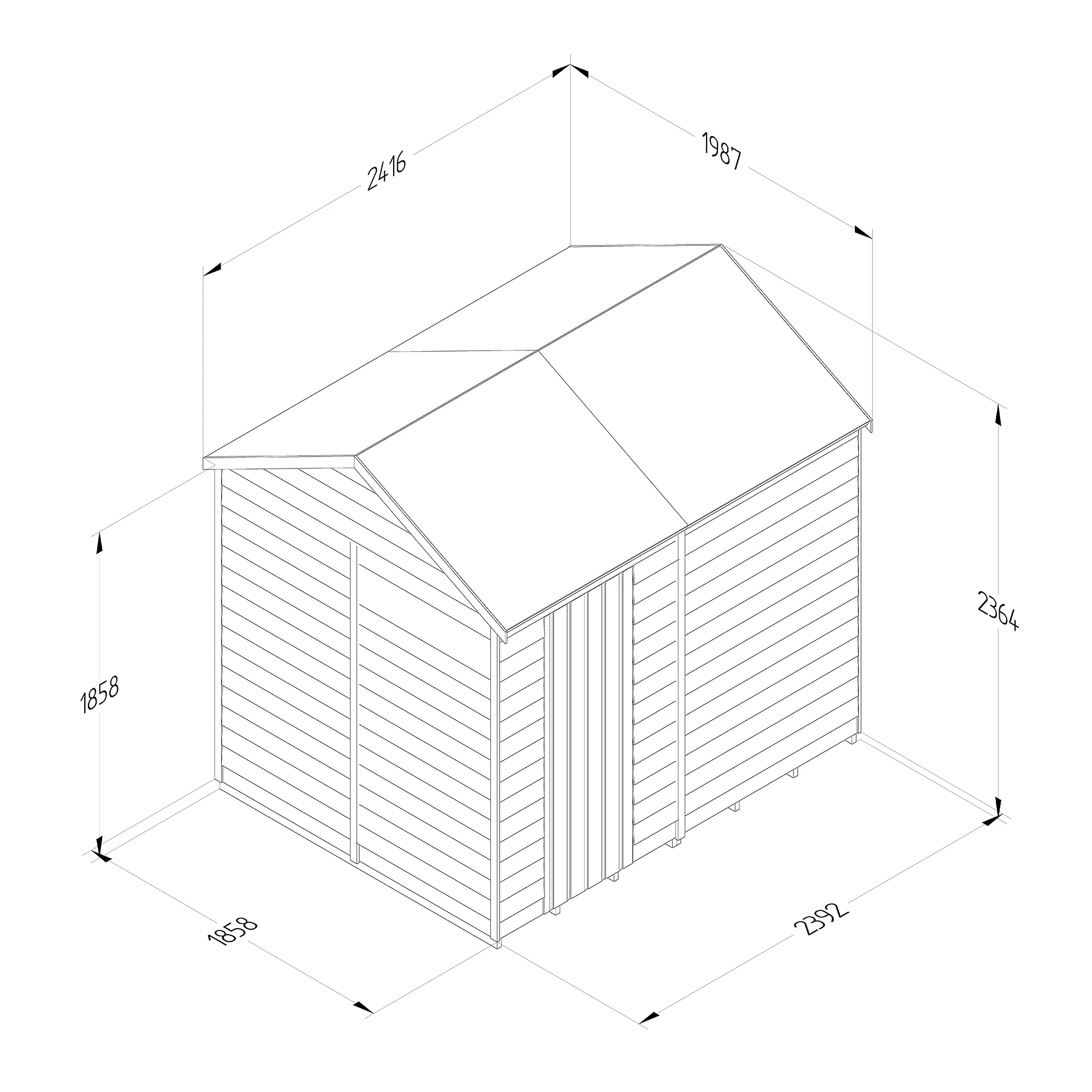 Forest Garden 8x6 Reverse Apex Pressure Treated Overlap Wooden Shed With Floor (Base Included) 9 Forest Garden 8x6 Reverse Apex Pressure Treated Overlap Wooden Shed With Floor (Base Included) - Image 9