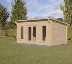 Forest Garden Elmley 5x3 Toughened Glass Pent Loglap Solid Wood Cabin With Double Door