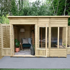 Forest Garden Oakley 10x6 Pent Overlap Solid Wood Summer House With Double Door -Plant Garden World forest garden oakley 10x6 pent overlap solid wood summer house with double door5013053188682 03i bq