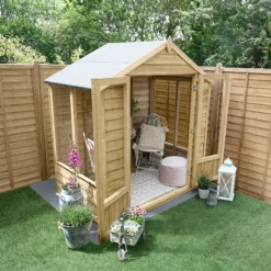 Forest Garden Oakley 6x4 Apex Overlap Solid Wood Summer House With Double Door -Plant Garden World forest garden oakley 6x4 apex overlap solid wood summer house with double door5013053188422 03i bq