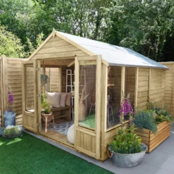 Forest Garden Oakley 8x10 Apex Overlap Solid Wood Summer House With Double Door - Assembly Service Included -Plant Garden World forest garden oakley 8x10 apex overlap solid wood summer house with double door assembly service included5013053188781 02i bq