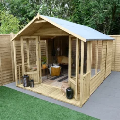 Forest Garden Oakley 8x12 Apex Overlap Solid Wood Summer House With Double Door - Assembly Service Included -Plant Garden World forest garden oakley 8x12 apex overlap solid wood summer house with double door assembly service included5013053188828 02i bq