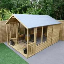 Forest Garden Oakley 8x12 Apex Overlap Solid Wood Summer House With Double Door (Base Included) -Plant Garden World forest garden oakley 8x12 apex overlap solid wood summer house with double door base included 5013053188842 03i bq
