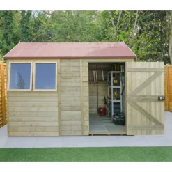 Forest Garden Timberdale 10x6 Ft Reverse Apex Tongue & Groove Wooden Shed With Floor (Base Included)