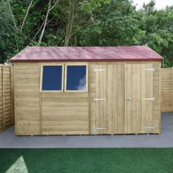 Forest Garden Timberdale 12x8 Ft Reverse Apex Tongue & Groove Solid Wood Shed With Floor (Base Included)