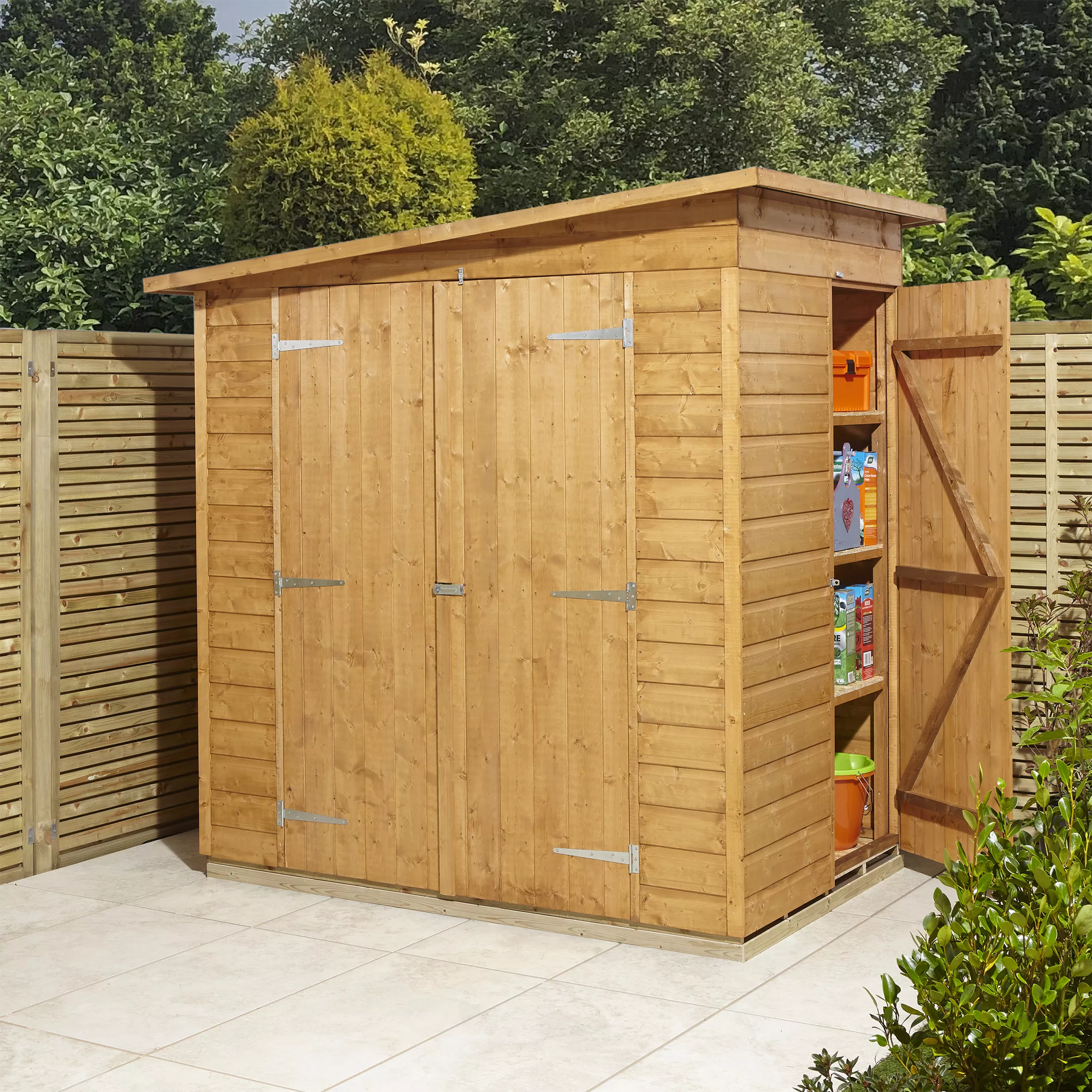 GoodHome Clapperton 6x4 Ft Pent Shiplap Wooden 2 Door Shed With Floor (Base Included) - Assembly Service Included 2 GoodHome Clapperton 6x4 Ft Pent Shiplap Wooden 2 Door Shed With Floor (Base Included) - Assembly Service Included - Image 2