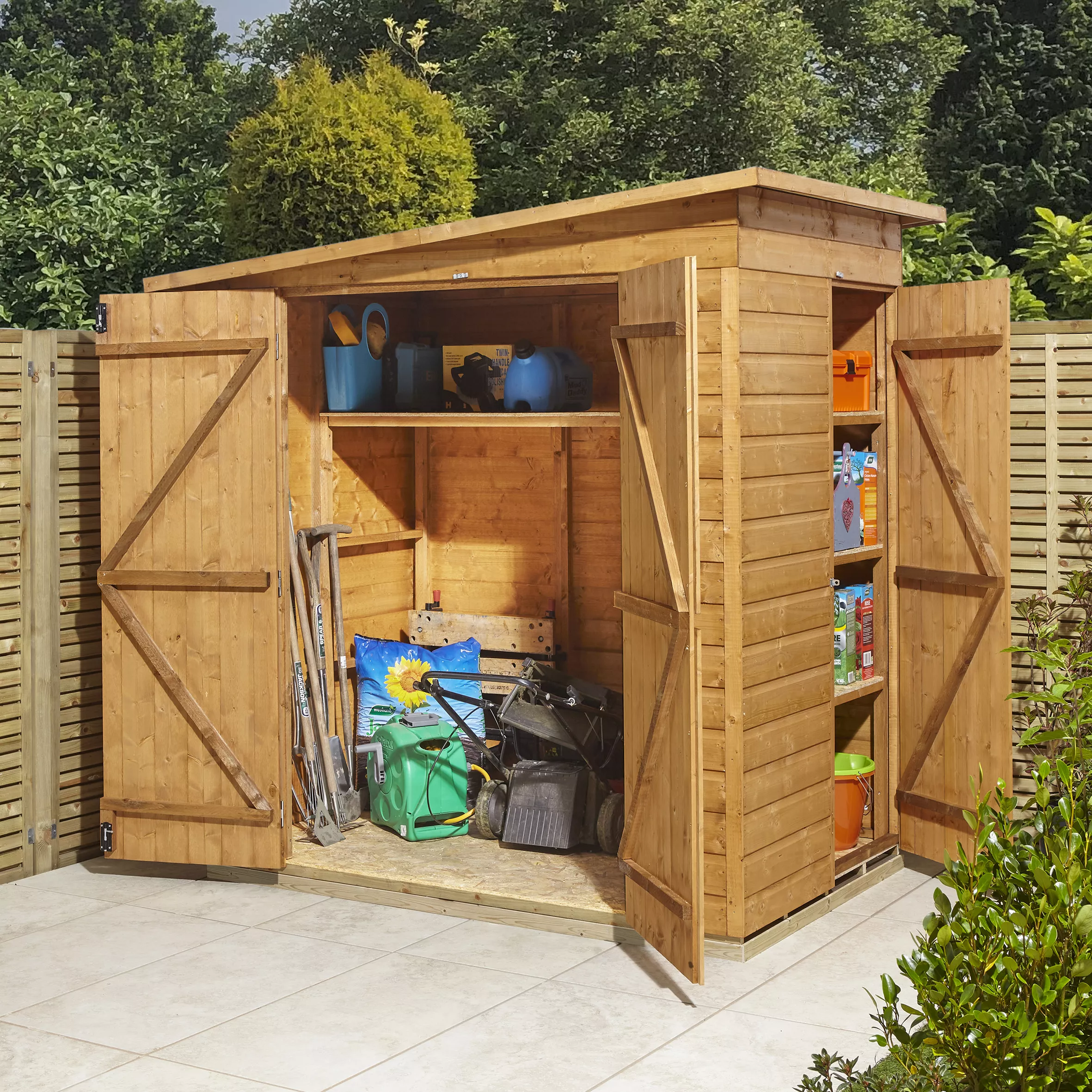 GoodHome Clapperton 6x4 Ft Pent Shiplap Wooden 2 Door Shed With Floor (Base Included) - Assembly Service Included 3 GoodHome Clapperton 6x4 Ft Pent Shiplap Wooden 2 Door Shed With Floor (Base Included) - Assembly Service Included - Image 3