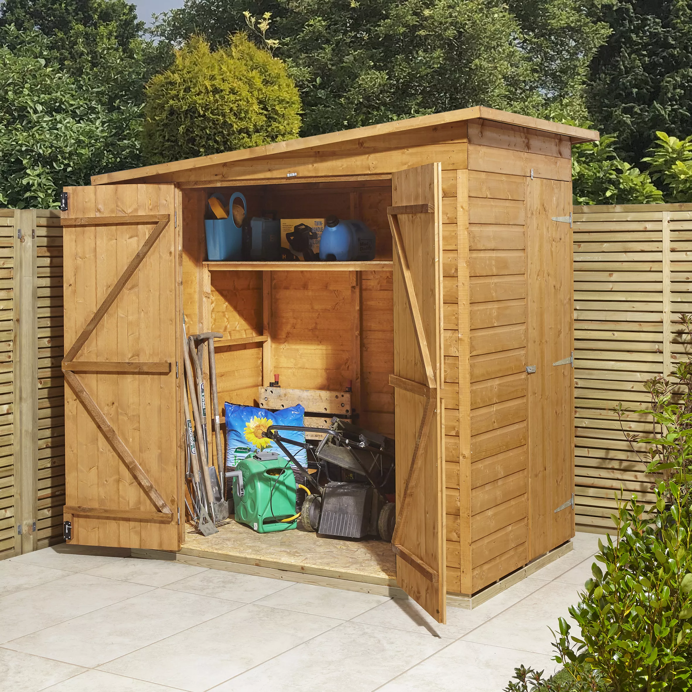 GoodHome Clapperton 6x4 Ft Pent Shiplap Wooden 2 Door Shed With Floor (Base Included) - Assembly Service Included 4 GoodHome Clapperton 6x4 Ft Pent Shiplap Wooden 2 Door Shed With Floor (Base Included) - Assembly Service Included - Image 4