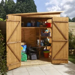 GoodHome Clapperton 6x4ft Pent Dip Treated Shiplap Shed With Floor -Plant Garden World goodhome clapperton 6x4ft pent dip treated shiplap shed with floor5059340270135 09i