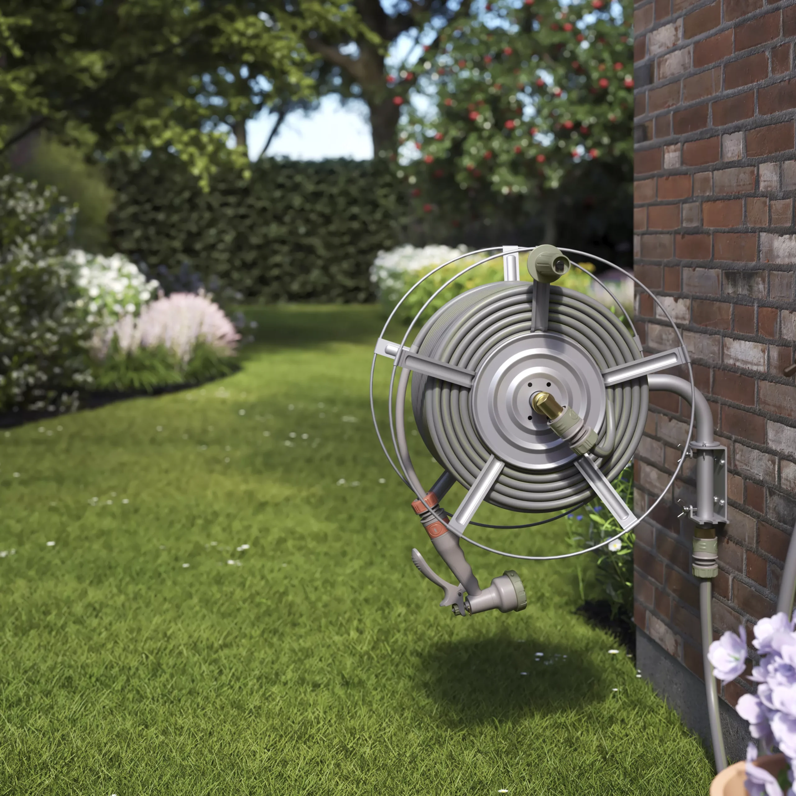GoodHome Watering Wall-mounted Empty Hose Reel Without Wheels 2 GoodHome Watering Wall-mounted Empty Hose Reel Without Wheels - Image 2