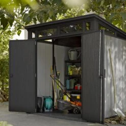 Keter Artisan 7x7 Ft Pent Tongue & Groove Grey Plastic Shed With Floor -Plant Garden World keter artisan 7x7 ft pent tongue groove grey plastic shed with floor7290106933989 01i bq