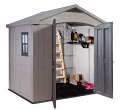 Keter Factor 8x6 Apex Beige Plastic Shed With Floor -Plant Garden World keter factor 8x6 apex beige plastic shed with floor7290103664947 02bq