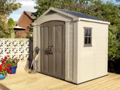 Keter Factor 8x6 Apex Beige Plastic Shed With Floor -Plant Garden World keter factor 8x6 apex beige plastic shed with floor7290103664947 05bq