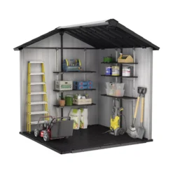 Keter Oakland Apex Grey Plastic 2 Door Shed With Floor -Plant Garden World keter oakland apex grey plastic 2 door shed with floor7290106928435 04t bq