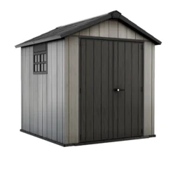 Keter Oakland Apex Grey Plastic 2 Door Shed With Floor -Plant Garden World keter oakland apex grey plastic 2 door shed with floor7290106928435 20c bq