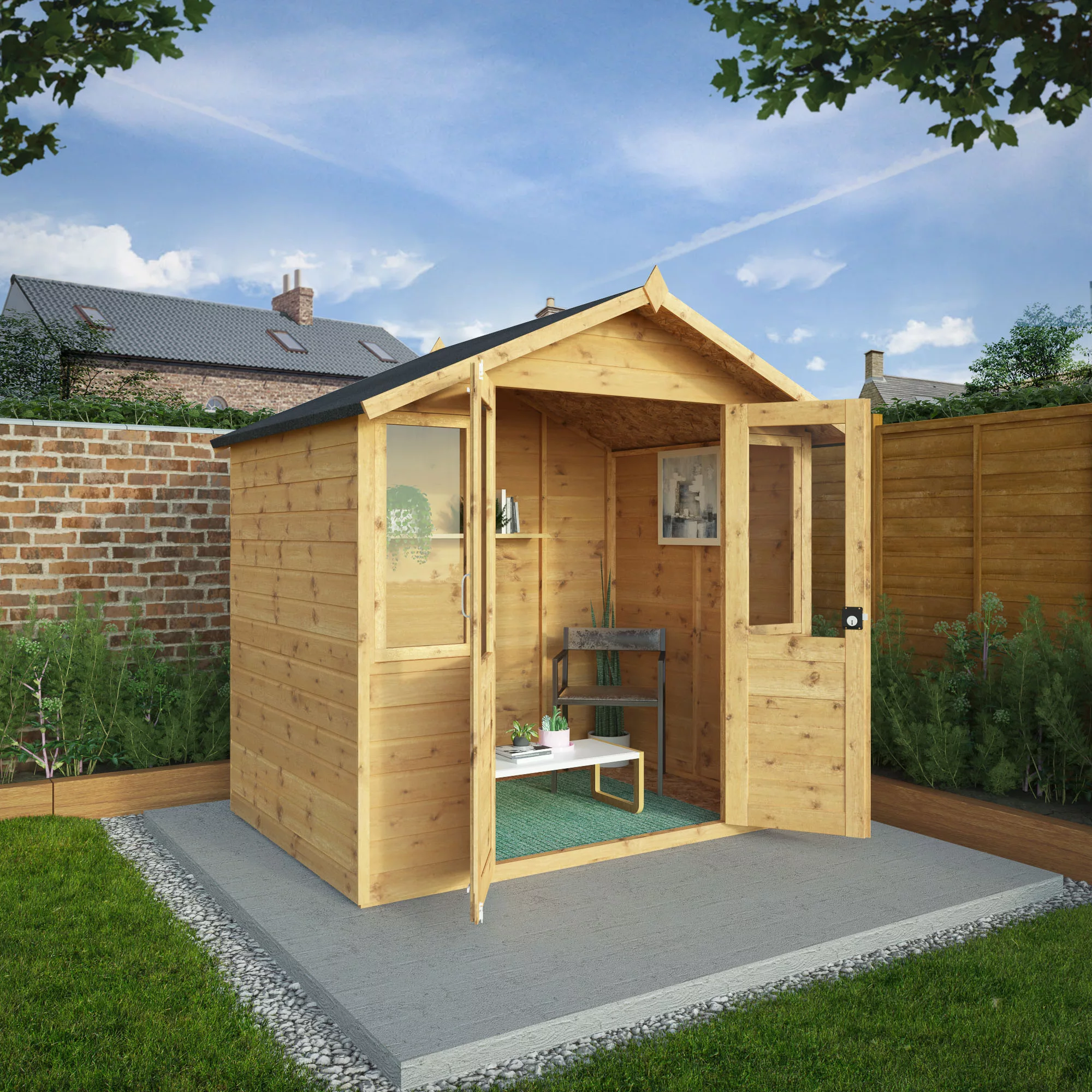 Mercia 7x5 Apex Tongue & Groove Summer House With Double Door 1 Mercia 7x5 Apex Tongue & Groove Summer House With Double Door