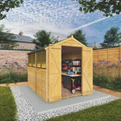 Mercia 8x6 Ft Apex Overlap Wooden 2 Door 4 Windows Shed With Floor