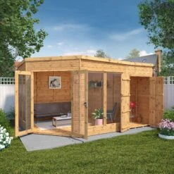 Mercia Summer House 13x9 Ft Pent Shiplap Solid Wood Summer House With Double Door -Plant Garden World mercia summer house 13x9 ft pent shiplap solid wood summer house with double door5029442002576 02i bq