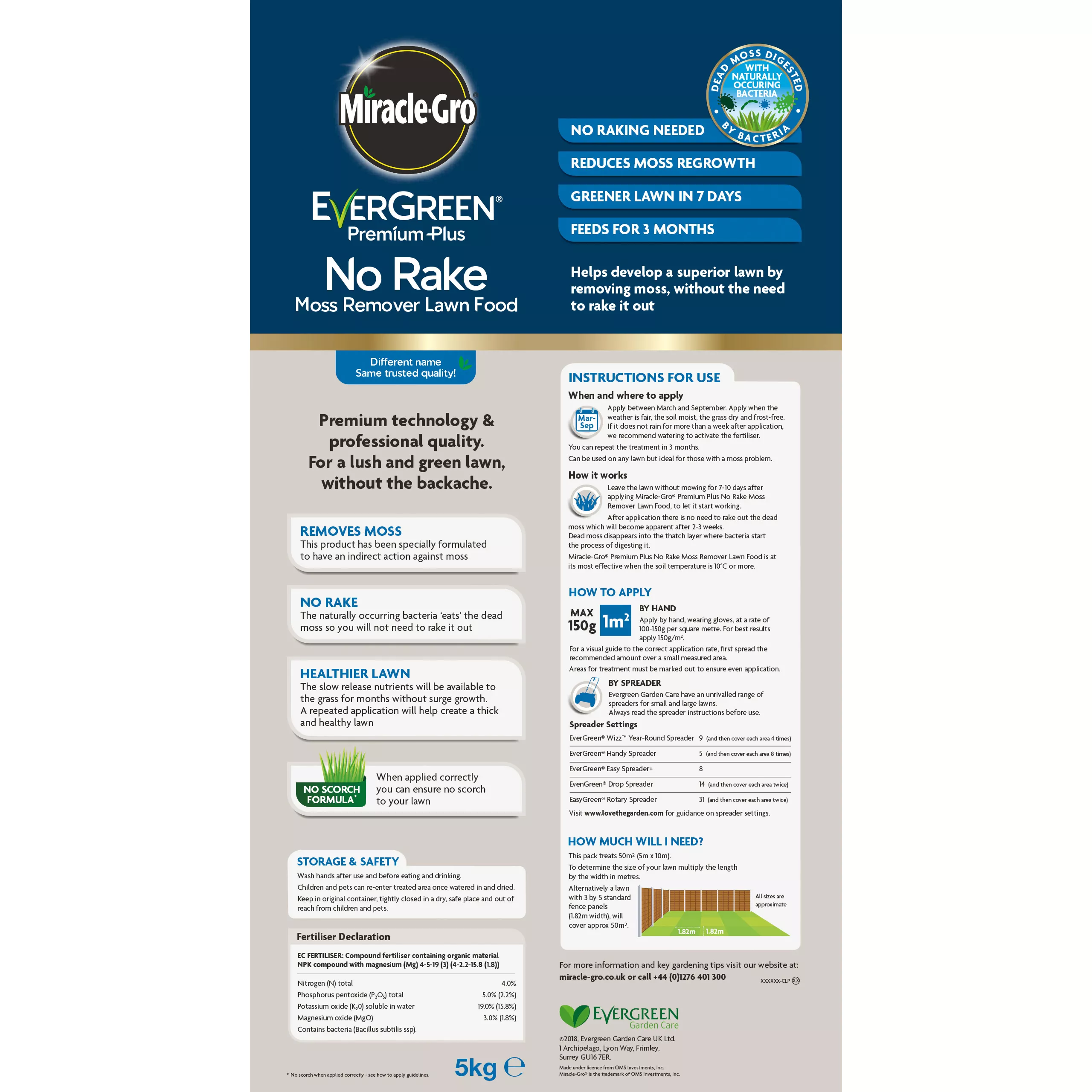 Miracle-Gro No Rake Lawn Fertiliser Granules 50m² 5kg 2 Miracle-Gro No Rake Lawn Fertiliser Granules 50m² 5kg - Image 2