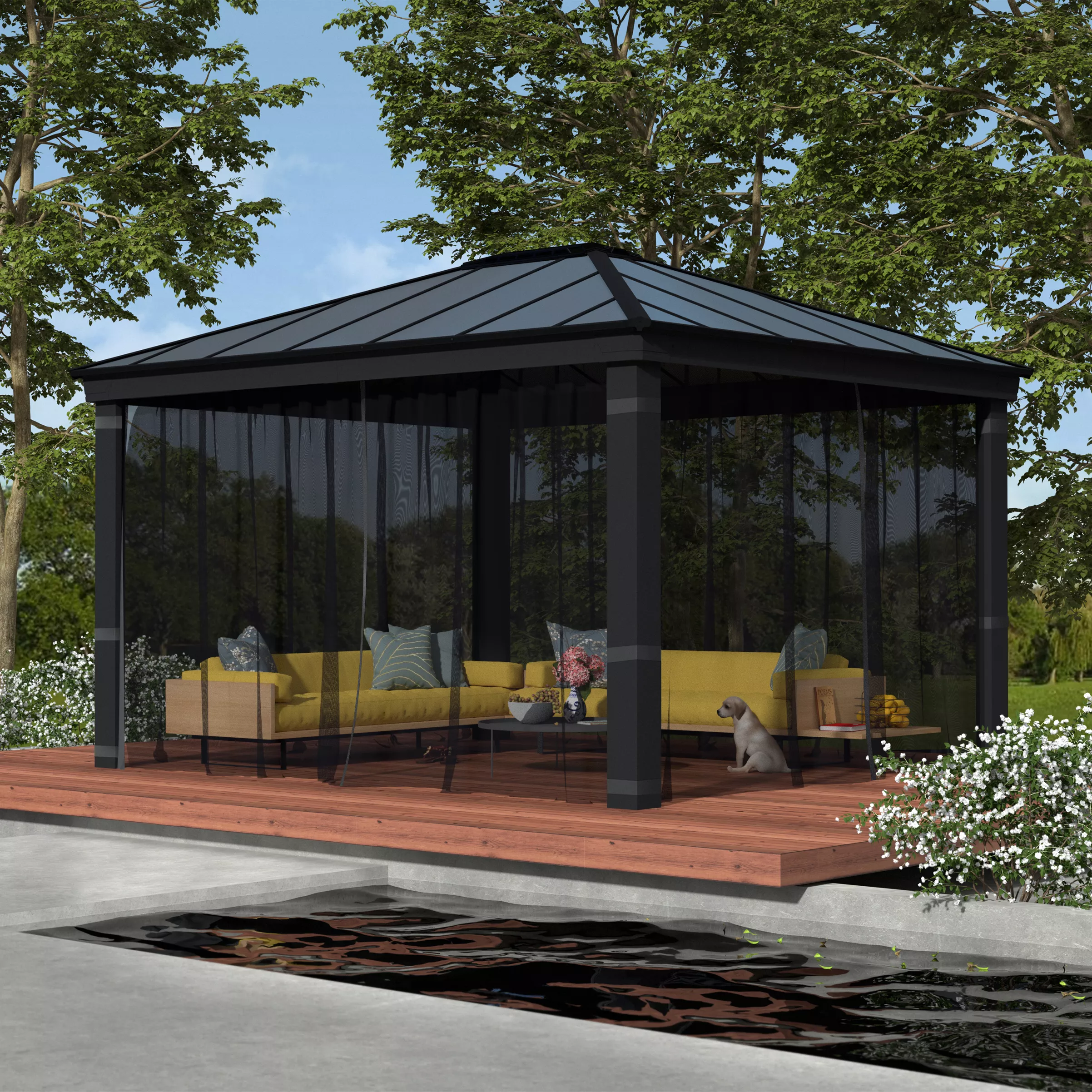 Palram - Canopia Dallas Grey Polyester (PES) Gazebo Netting, Pack Of 4 (L)2120mm (W)4090mm 2 Palram - Canopia Dallas Grey Polyester (PES) Gazebo Netting, Pack Of 4 (L)2120mm (W)4090mm - Image 2