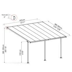 Palram - Canopia Feria Grey Non-retractable Awning, (L)4.25m (H)3.05m (W)3.85m -Plant Garden World palram canopia feria grey non retractable awning l 4 25m h 3 05m w 3 85m7290108134551 01t bq