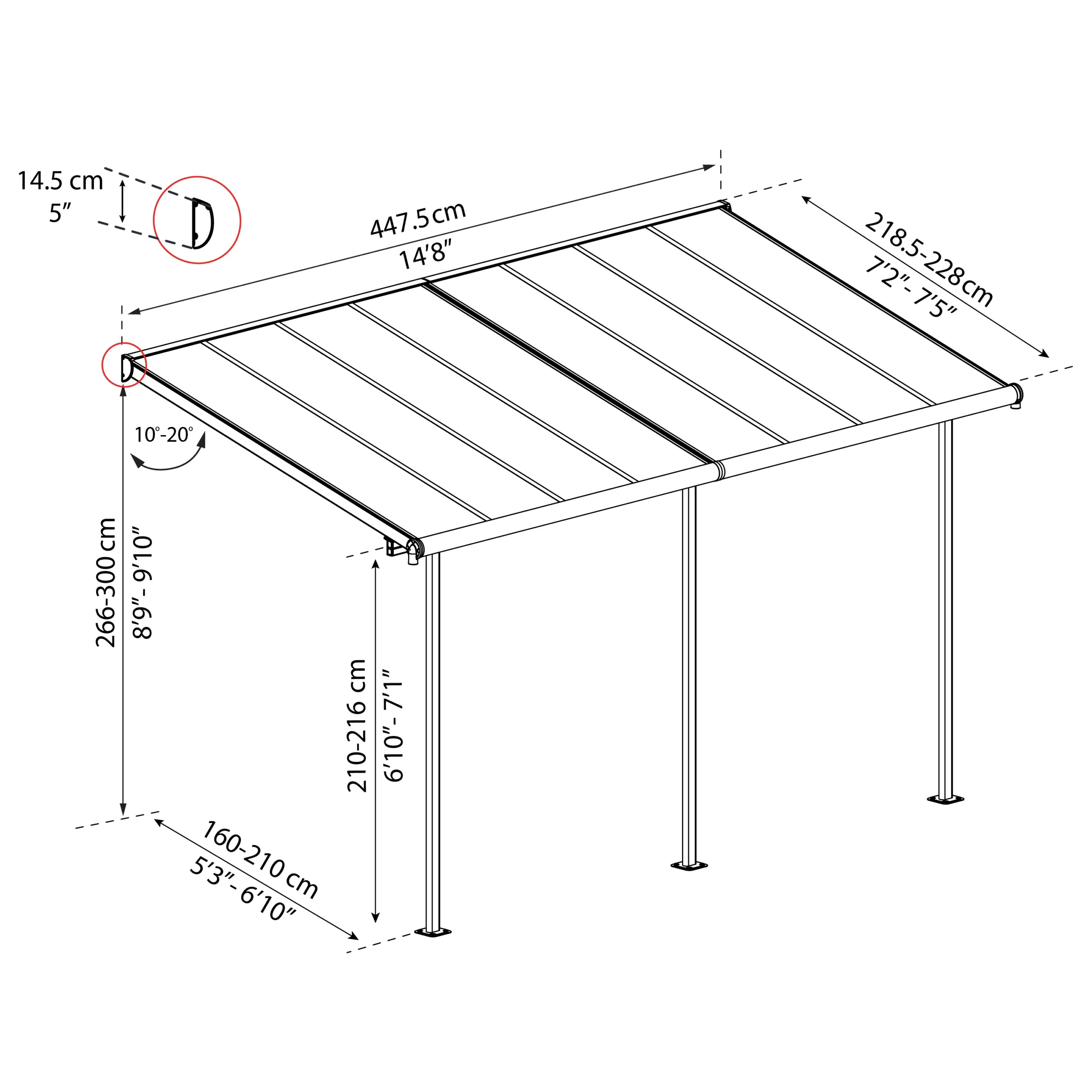 Palram - Canopia Sierra Grey Non-retractable Awning, (L)4.48m (H)3m (W)2.28m 6 Palram - Canopia Sierra Grey Non-retractable Awning, (L)4.48m (H)3m (W)2.28m - Image 6