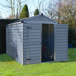 Palram - Canopia Skylight 6x10 Apex Dark Grey Plastic Shed With Floor -Plant Garden World palram canopia skylight 6x10 apex dark grey plastic shed with floor7290103124076 02i BQ