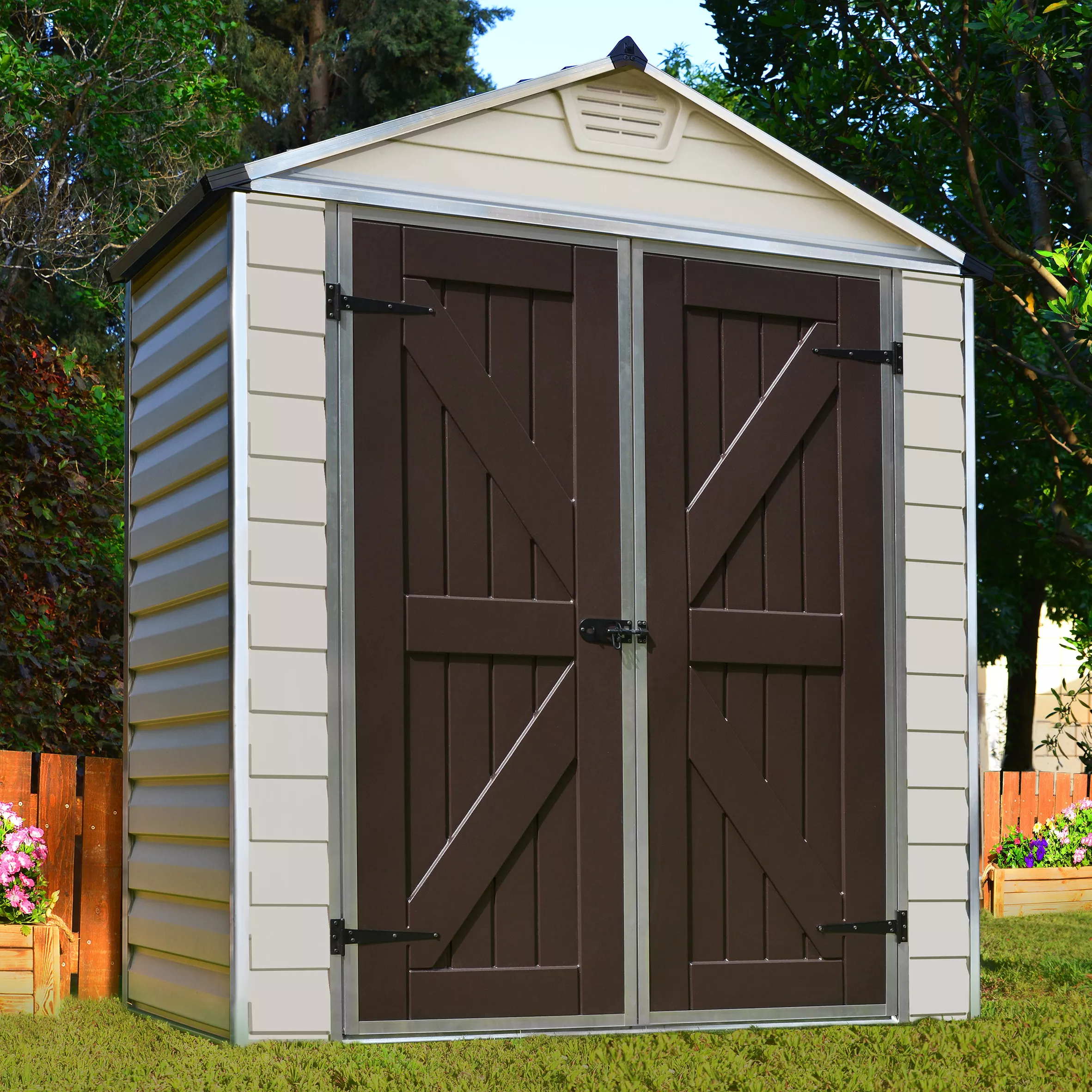 Palram - Canopia Skylight 6x3 Apex Tan Plastic Shed With Floor 1 Palram - Canopia Skylight 6x3 Apex Tan Plastic Shed With Floor
