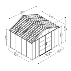 Palram - Canopia Yukon 11x13.1 Apex Dark Grey Plastic Shed -Plant Garden World palram canopia yukon 11x13 1 apex dark grey plastic shed7290108137293 01t BQ
