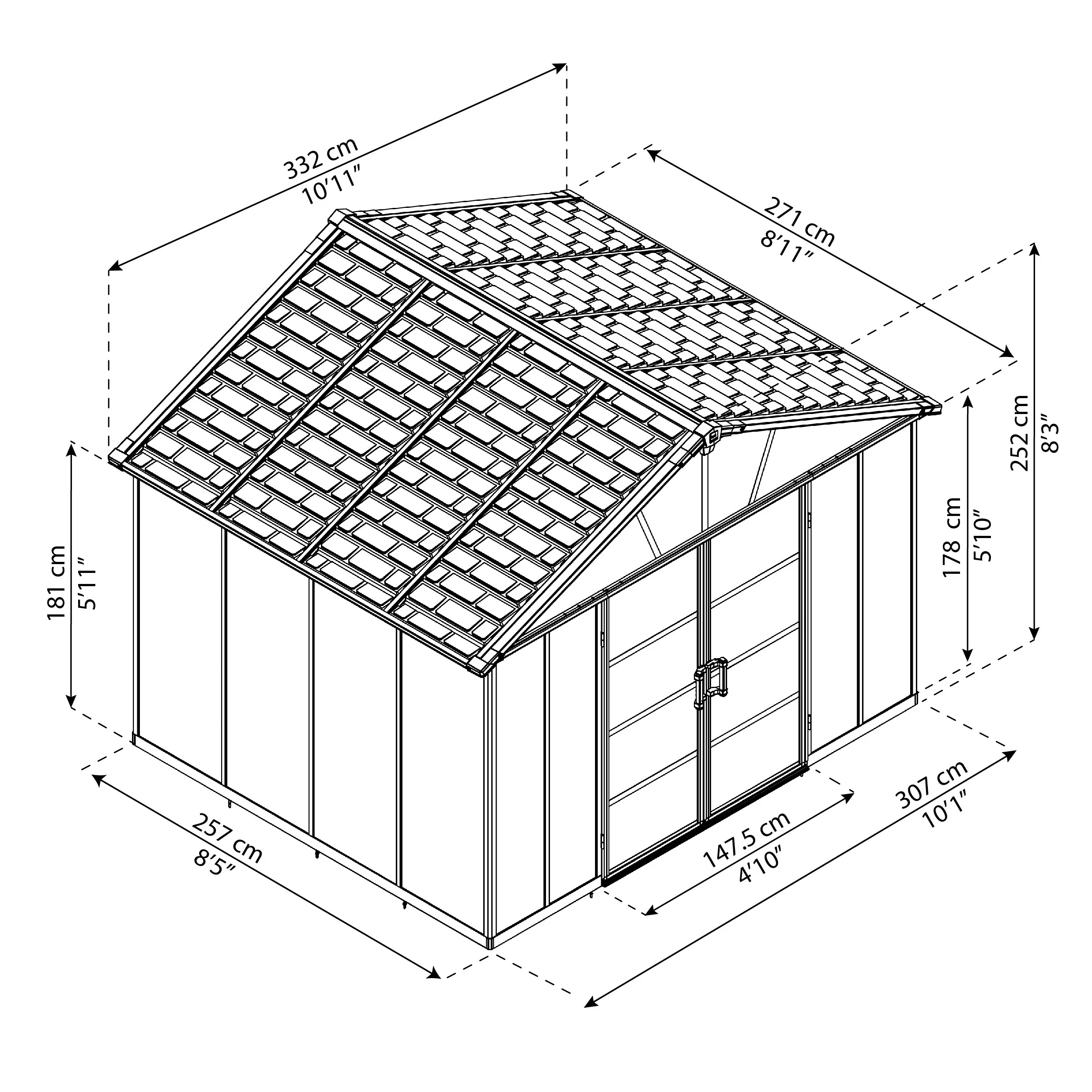 Palram - Canopia Yukon 11x9 Apex Dark Grey Plastic Shed 6 Palram - Canopia Yukon 11x9 Apex Dark Grey Plastic Shed - Image 6