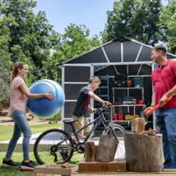 Palram - Canopia Yukon With Floor 11x9 Apex Dark Grey Plastic Shed With Floor -Plant Garden World palram canopia yukon with floor 11x9 apex dark grey plastic shed with floor7290108137309 02i BQ