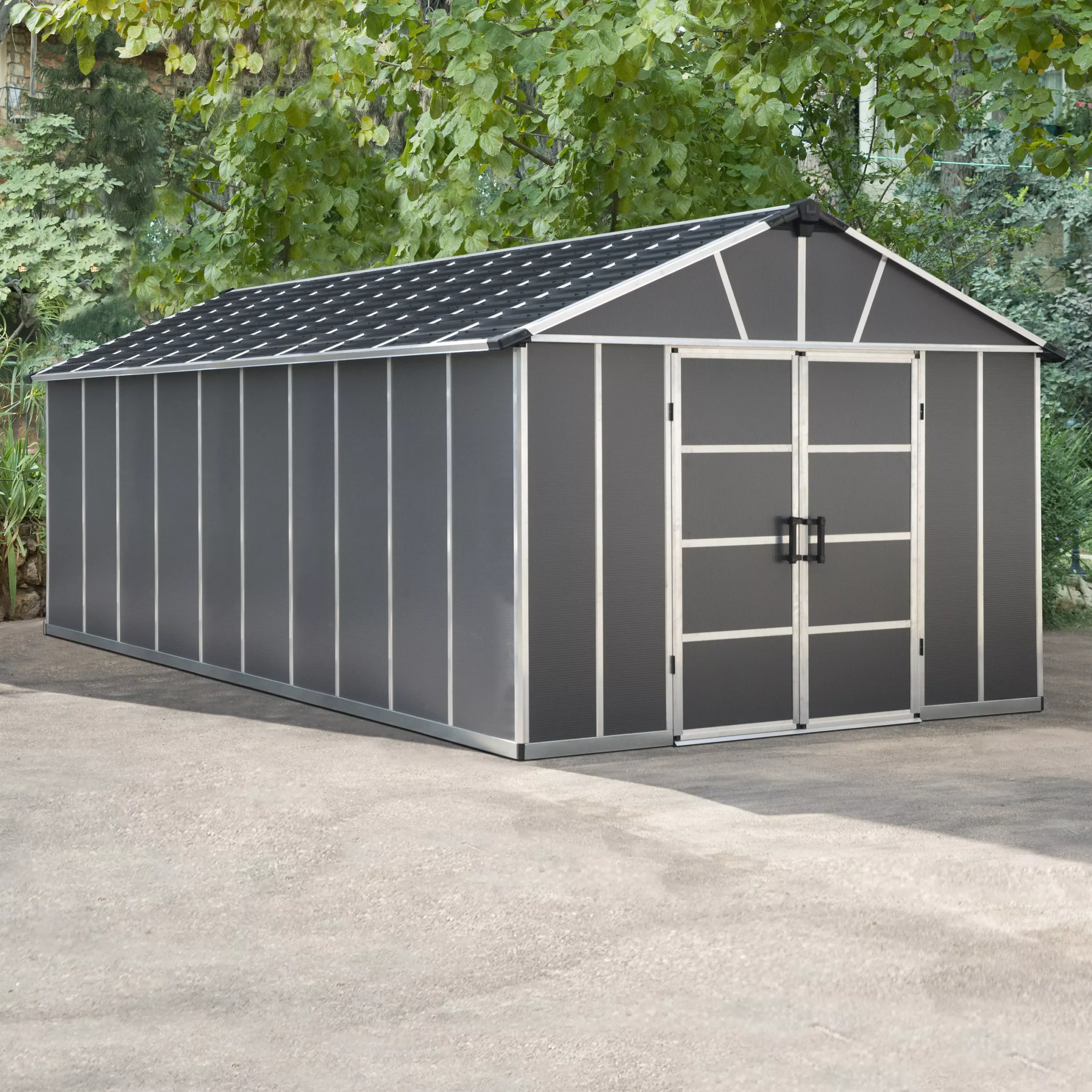 Palram - Canopia Yukon With WPC Floor 11x21.3 Apex Dark Grey Plastic Shed With Floor 1 Palram - Canopia Yukon With WPC Floor 11x21.3 Apex Dark Grey Plastic Shed With Floor
