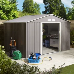 Rowlinson Trentvale 10x8 Apex Light Grey Metal Shed 21 Rowlinson Trentvale 10x8 Apex Light Grey Metal Shed -Plant Garden World rowlinson trentvale 10x8 apex light grey metal shed5013856206231 01i bq