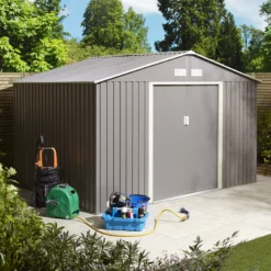 Rowlinson Trentvale 10x8 Apex Light Grey Metal Shed 23 Rowlinson Trentvale 10x8 Apex Light Grey Metal Shed -Plant Garden World rowlinson trentvale 10x8 apex light grey metal shed5013856206231 04i bq