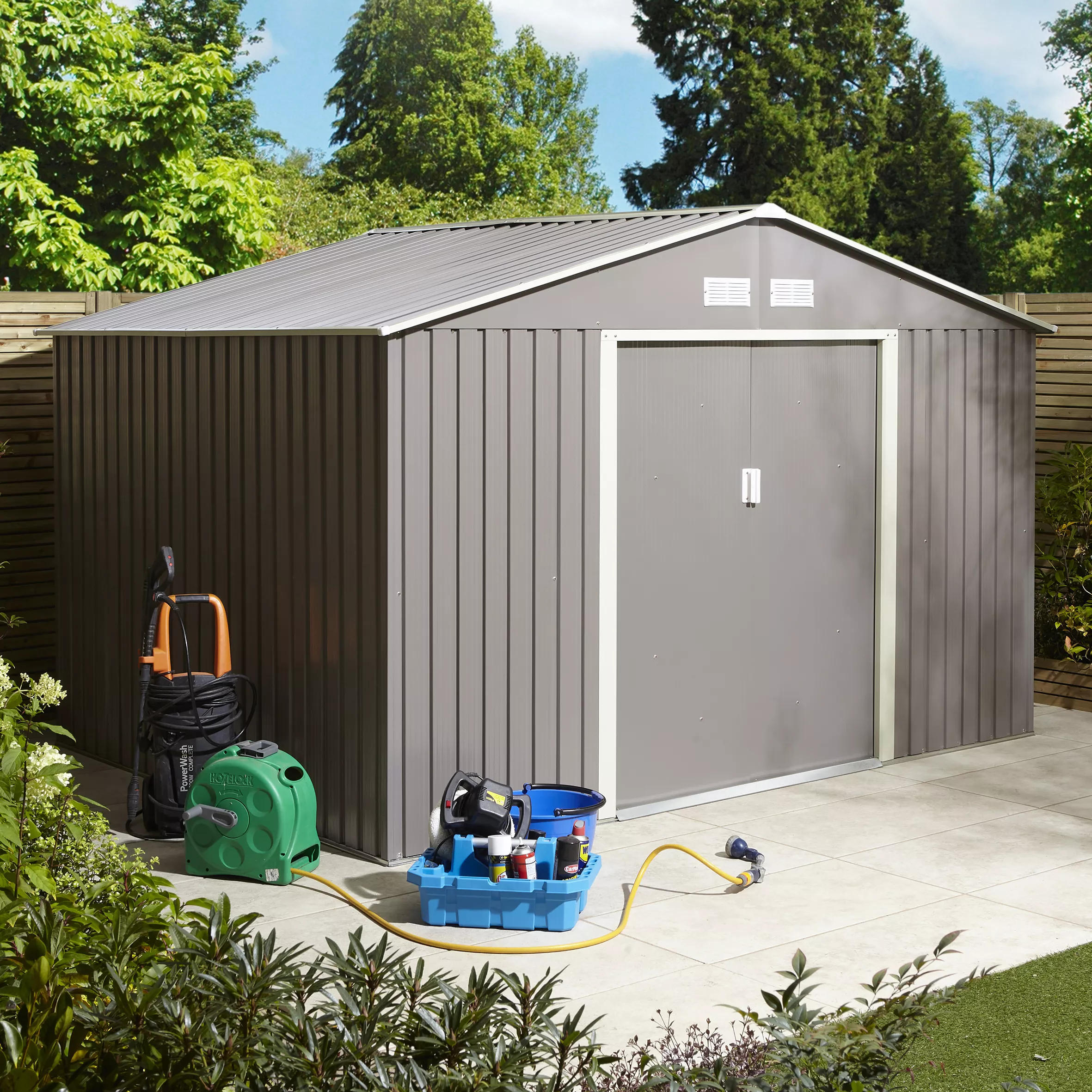 Rowlinson Trentvale 10x8 Apex Light Grey Metal Shed 12 Rowlinson Trentvale 10x8 Apex Light Grey Metal Shed - Image 12