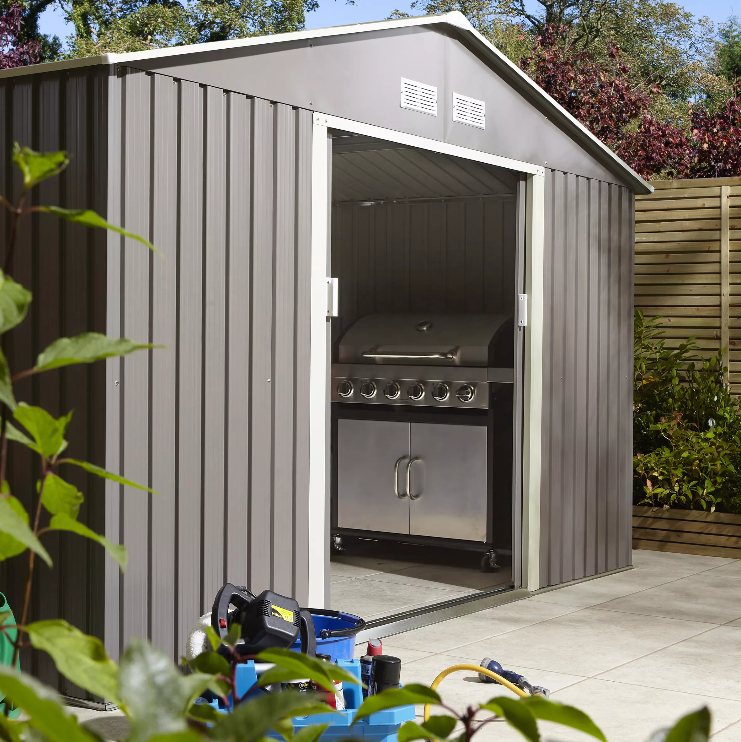 Rowlinson Trentvale 10x8 Apex Light Grey Metal Shed 4 Rowlinson Trentvale 10x8 Apex Light Grey Metal Shed - Image 4