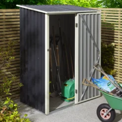 Rowlinson Trentvale 5x3 Pent Dark Grey Metal Shed -Plant Garden World rowlinson trentvale 5x3 pent dark grey metal shed5013856206347 01i bq