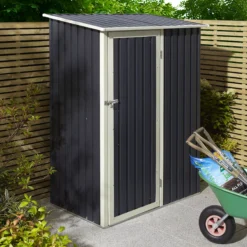 Rowlinson Trentvale 5x3 Pent Dark Grey Metal Shed -Plant Garden World rowlinson trentvale 5x3 pent dark grey metal shed5013856206347 02i bq